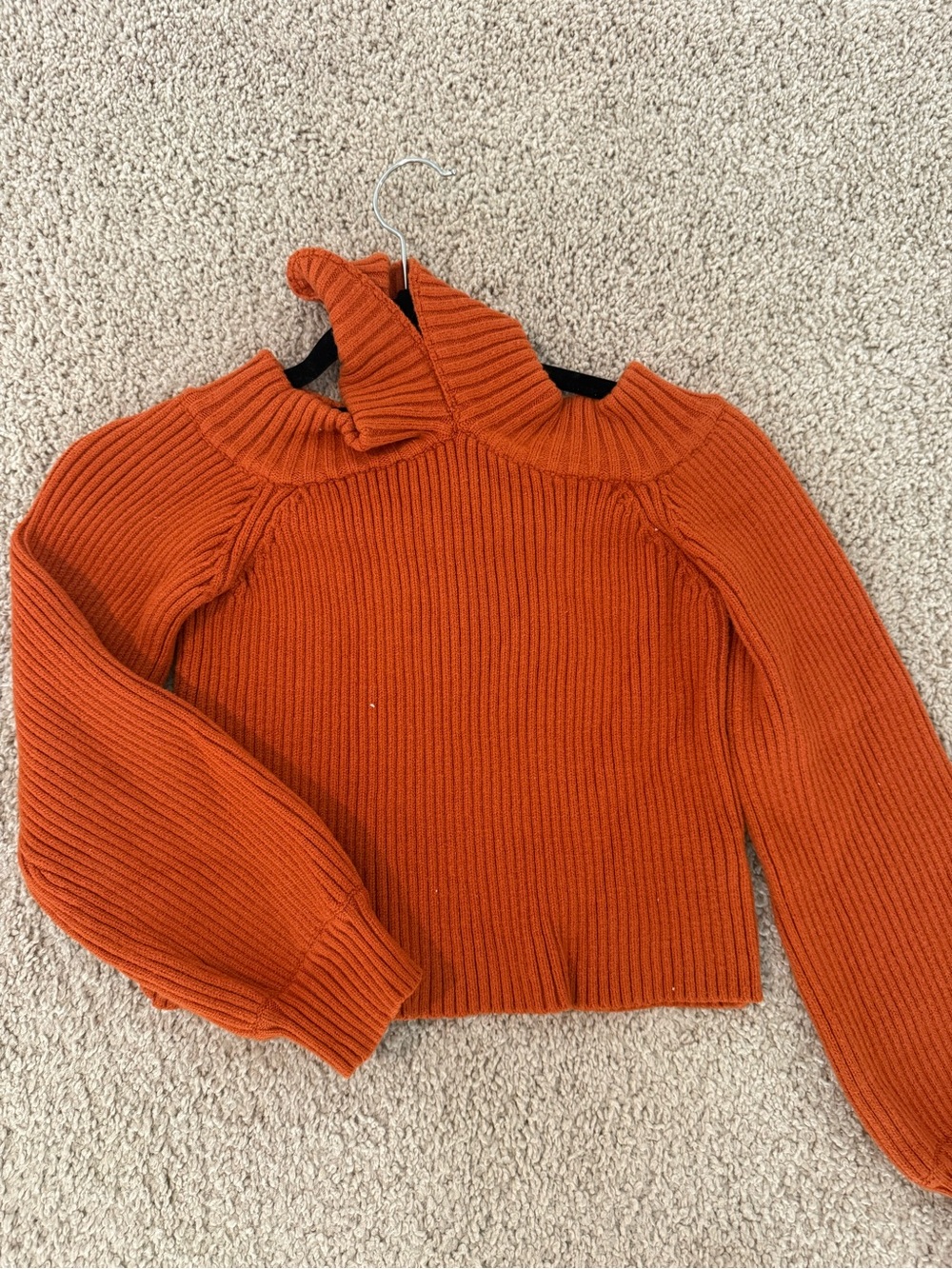 Women's Orange Ribbed Mock Neck Sweater